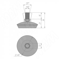 Ножка мебельная на подвижном шарнире, М10x15, хром (LEV M10 X 15)