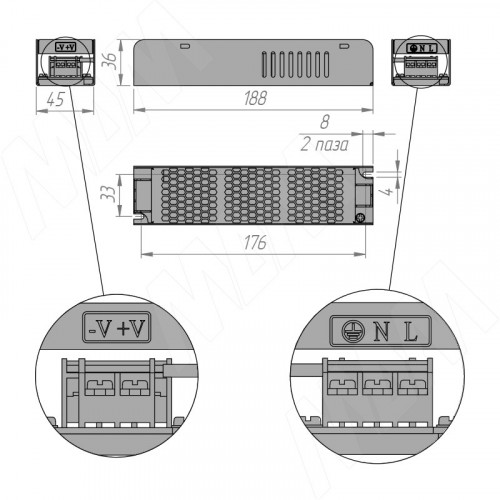 SLIM Блок питания AC-230/DC-12V, IP20, 100W (PS12-IP20-SL-100W)
