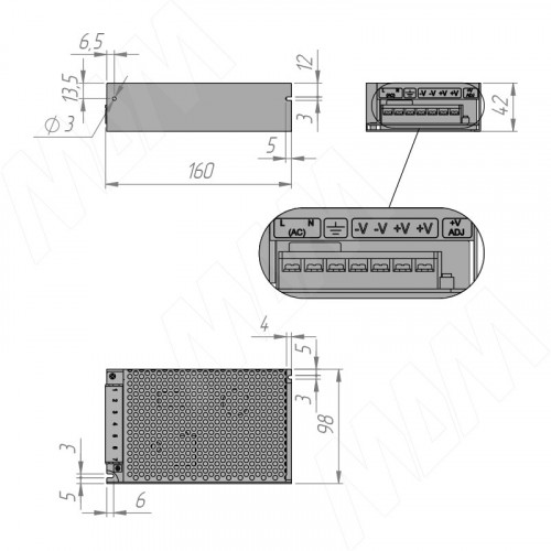 STANDART Блок питания AC-230/DC-24V, IP20, 100W (PS24-IP20-ST-100W)